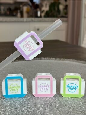 Straw Topper 4 pc Bundle - Trader Joe's Pastel Mini Canvas Tote Bag Themed